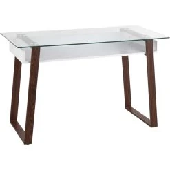 Brand new ???? LumiSource Duke Contemporary Desk In Walnut Metal, White Wood And Clear Glass ????