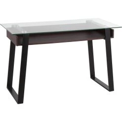 Deals ???? LumiSource Duke Contemporary Desk In Black Metal, Walnut Wood And Clear Glass ????