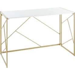 Best Pirce ❤️ LumiSource Folia Desk In Goldtone Metal And White Wood ????