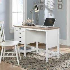 Buy ???? Sauder Cottage Road Soft White Coastal Single Pedestal Desk ????