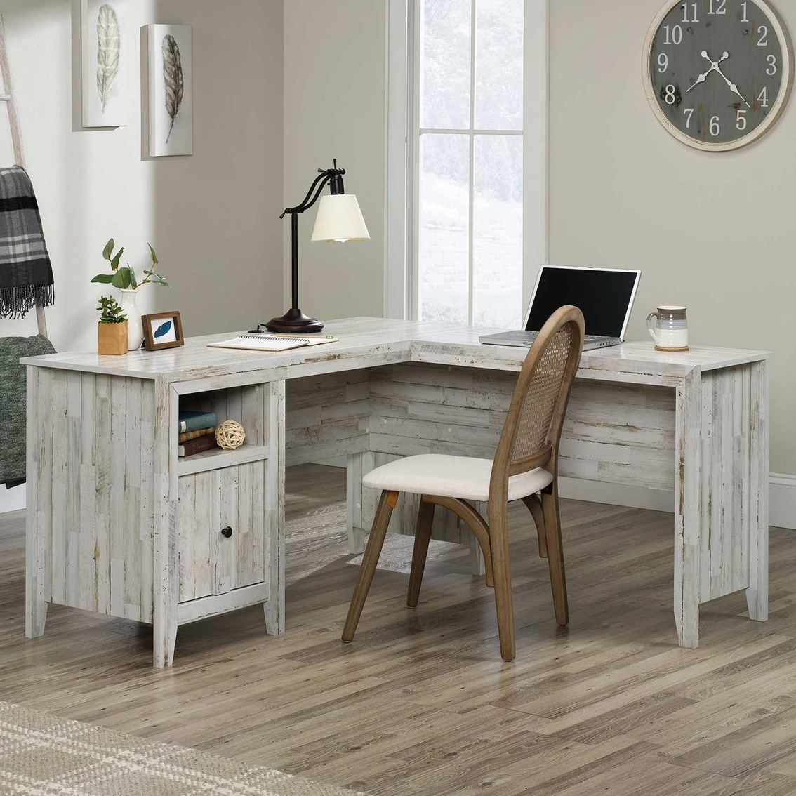 Cheap ✔️ Sauder Rustic L Shaped Desk In White Plank ???? 1 Cheap ✔️ Sauder Rustic L Shaped Desk In White Plank ????