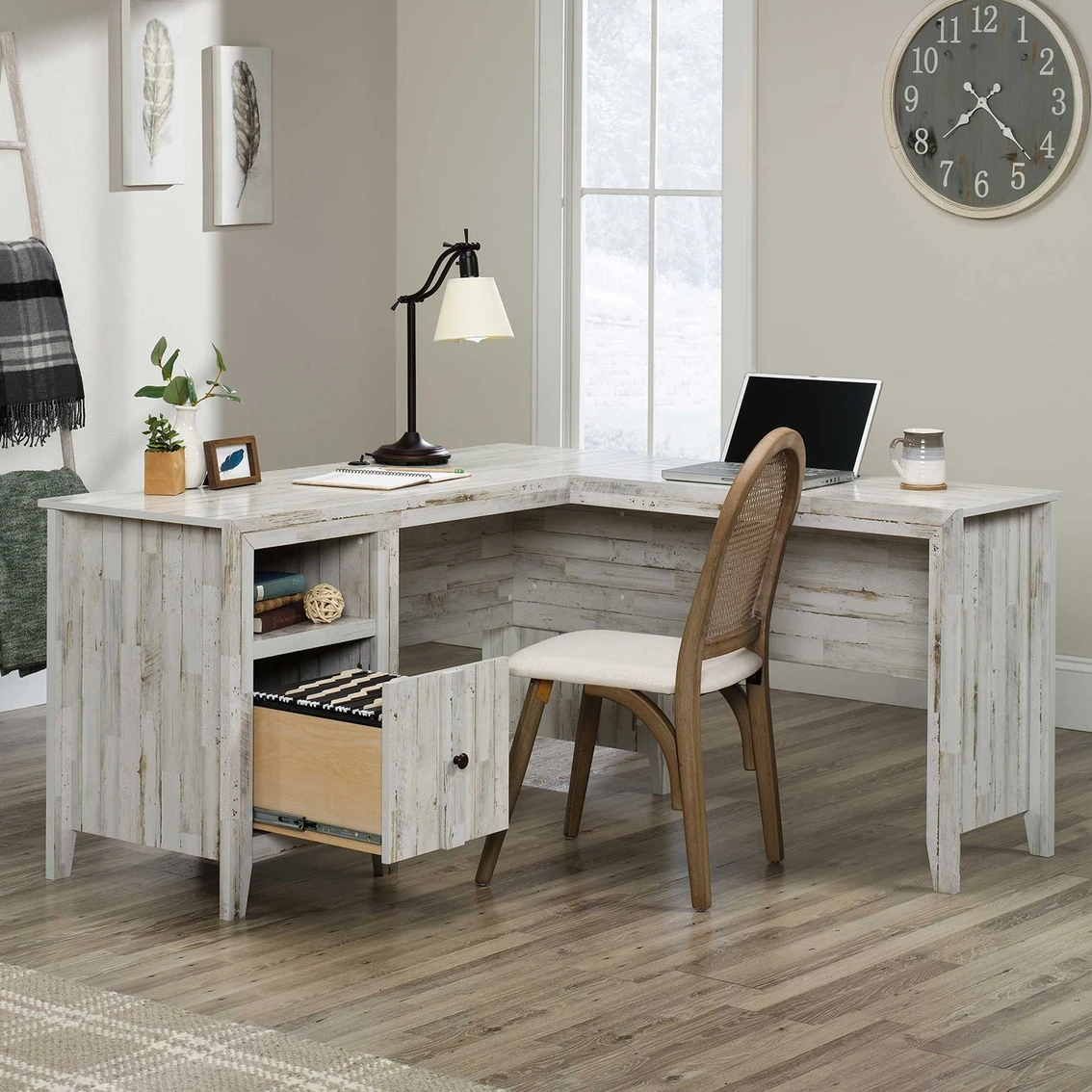 Cheap ✔️ Sauder Rustic L Shaped Desk In White Plank ???? 2 Cheap ✔️ Sauder Rustic L Shaped Desk In White Plank ???? - Image 2