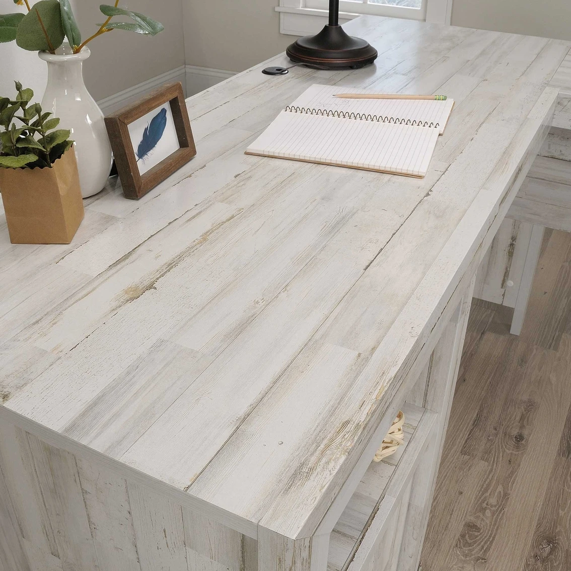 Cheap ✔️ Sauder Rustic L Shaped Desk In White Plank ???? 4 Cheap ✔️ Sauder Rustic L Shaped Desk In White Plank ???? - Image 4
