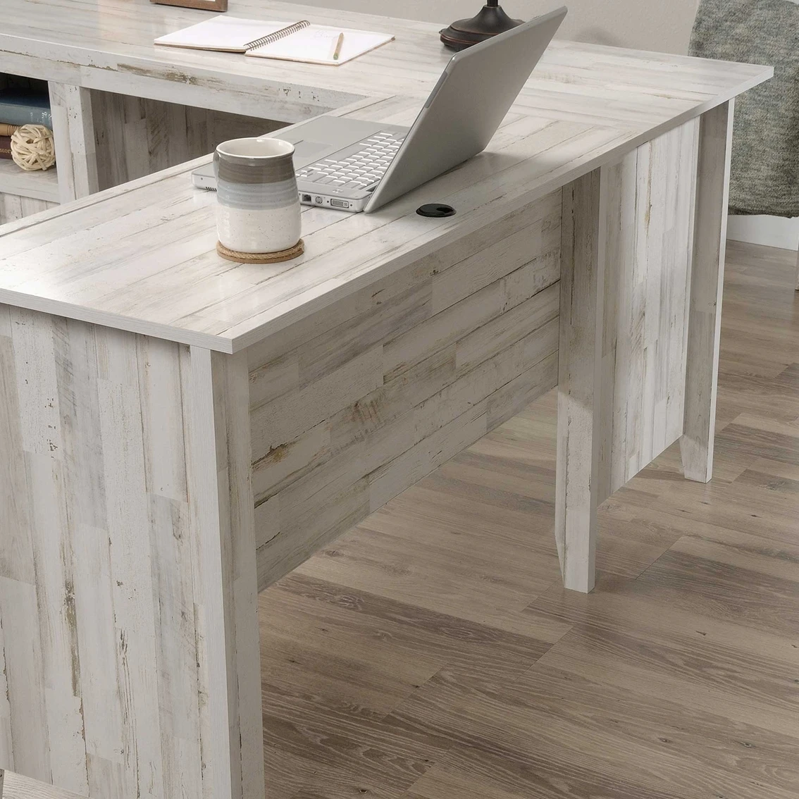 Cheap ✔️ Sauder Rustic L Shaped Desk In White Plank ???? 9 Cheap ✔️ Sauder Rustic L Shaped Desk In White Plank ???? - Image 9