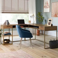 Best deal ✔️ Sauder Modern L Shaped Desk With Gold Frame ❤️