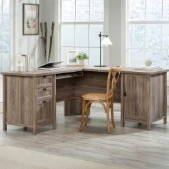 New ❤️ Sauder Costa Washed Walnut L-Shaped Desk With File Drawer ✨
