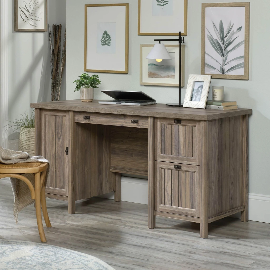 New ⭐ Sauder Costa Washed Walnut Office Desk With Drawers ???? 1 New ⭐ Sauder Costa Washed Walnut Office Desk With Drawers ????