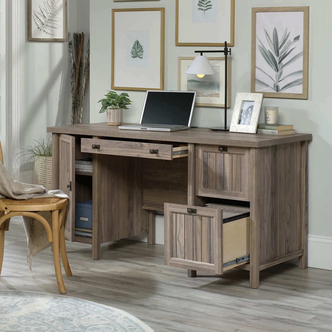 New ⭐ Sauder Costa Washed Walnut Office Desk With Drawers ???? 2 New ⭐ Sauder Costa Washed Walnut Office Desk With Drawers ???? - Image 2
