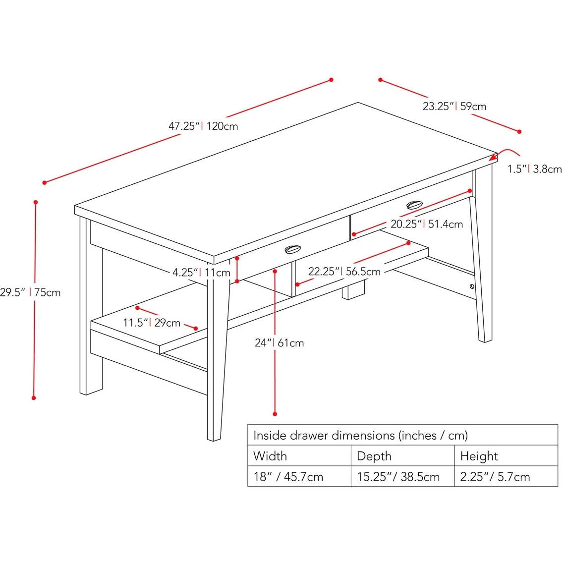 New ???? CorLiving 2 Drawer Folio Desk ???? 5 New ???? CorLiving 2 Drawer Folio Desk ???? - Image 5